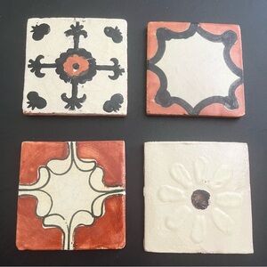 Mexican Hand Painted Terra-Cotta Talavera Vintage Tiles Set of 4
